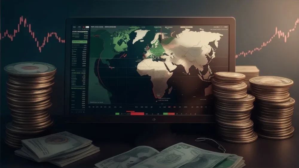Neomoney Forex FX Foreign Exchange International Payments (FXIP) image of world on notebook & coins.